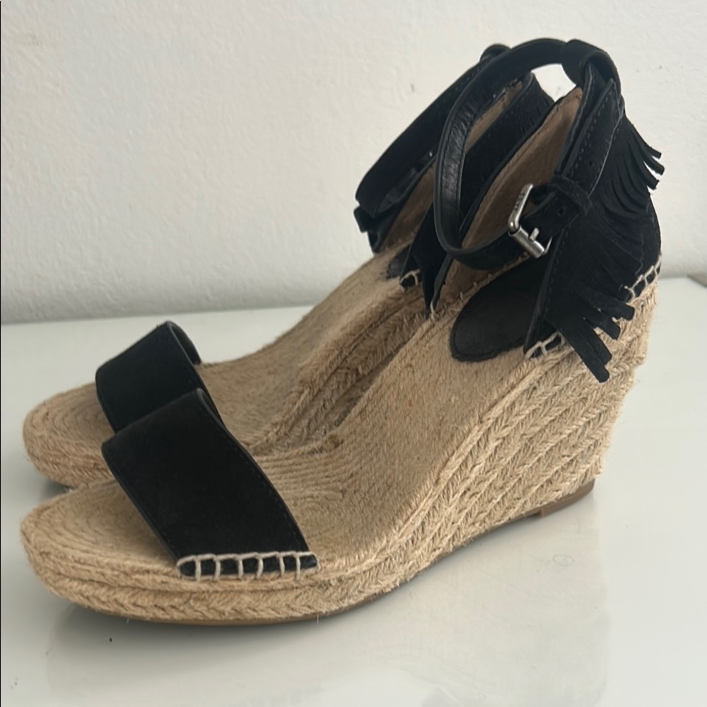 Frye Black Espadrille Wedge Sandals